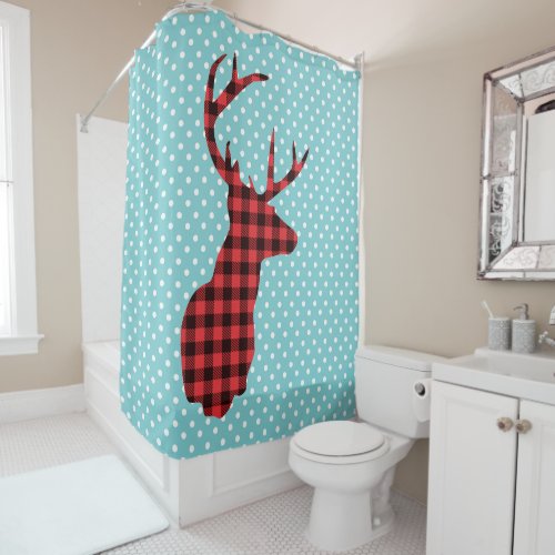 Deer Head _ Rustic Red Plaid Shower Curtain
