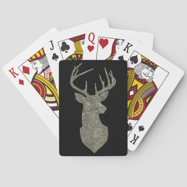 Deer Head Silhouette Buck Trophy in Camouflage Poker Cards (Back)