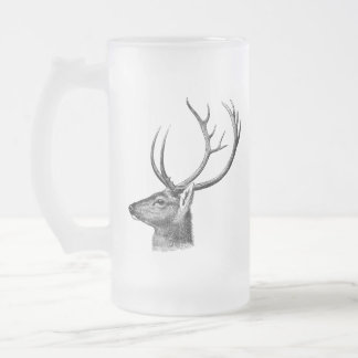 Deer Head Silhouette Frosted Glass Beer Mug