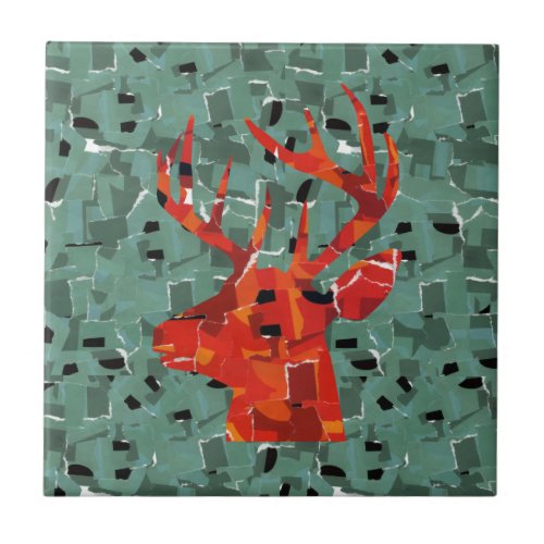 Deer head silhouette mosaic ceramic tile