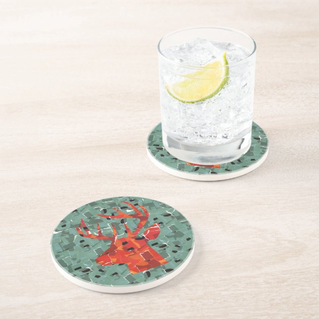 Deer head silhouette mosaic drink coaster (Side)