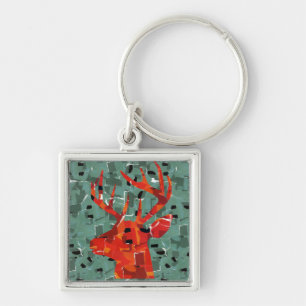 Deer head silhouette mosaic keychain