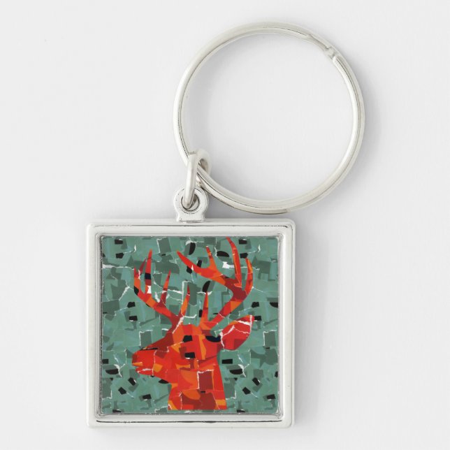 Deer head silhouette mosaic keychain (Front)
