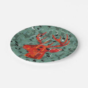 Deer head silhouette mosaic paper plates