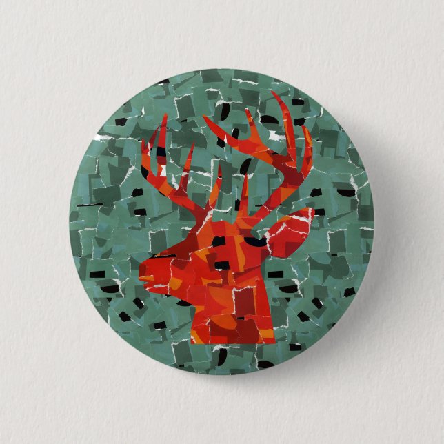 Deer head silhouette mosaic pinback button (Front)