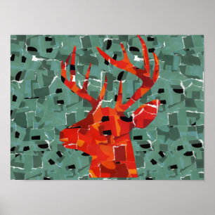 Deer head silhouette mosaic poster
