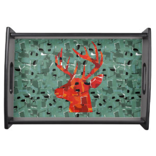 Deer head silhouette mosaic serving tray