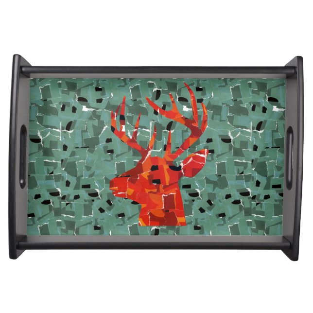 Deer head silhouette mosaic serving tray (Front)