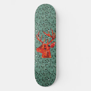 Deer head silhouette mosaic skateboard deck