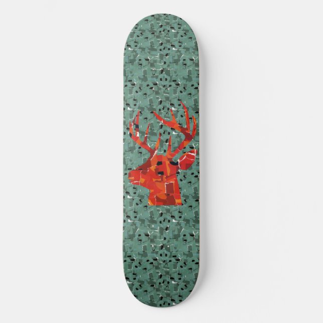 Deer head silhouette mosaic skateboard deck (Front)