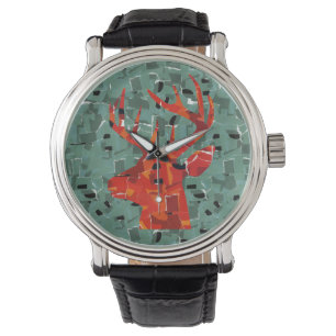Deer head silhouette mosaic watch