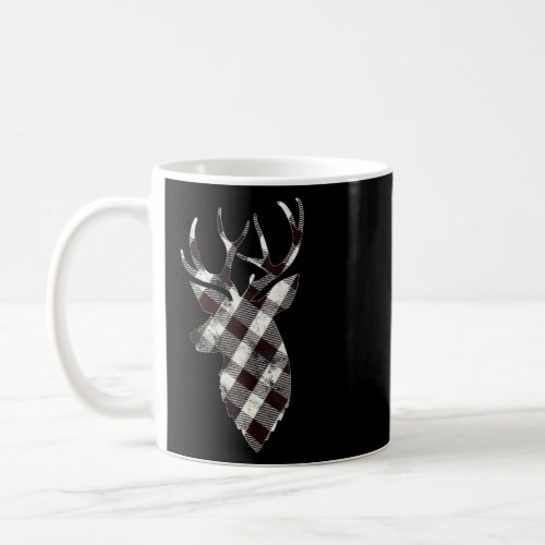 Deer Head Silhouette White Buffalo Plaid Christmas Coffee Mug