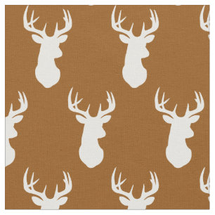 Deer Head Silhouettes Country Cabin Fabric