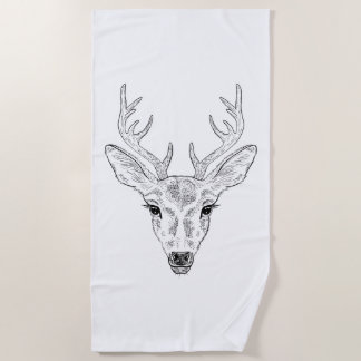Deer Head - Simple Line Art Sketch Illustration Beach Towel