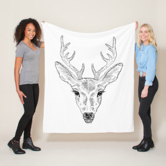Deer Head - Simple Line Art Sketch Illustration Fleece Blanket