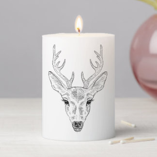 Deer Head - Simple Line Art Sketch Illustration Pillar Candle