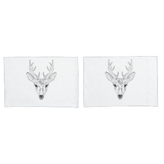 Deer Head - Simple Line Art Sketch Illustration Pillow Case