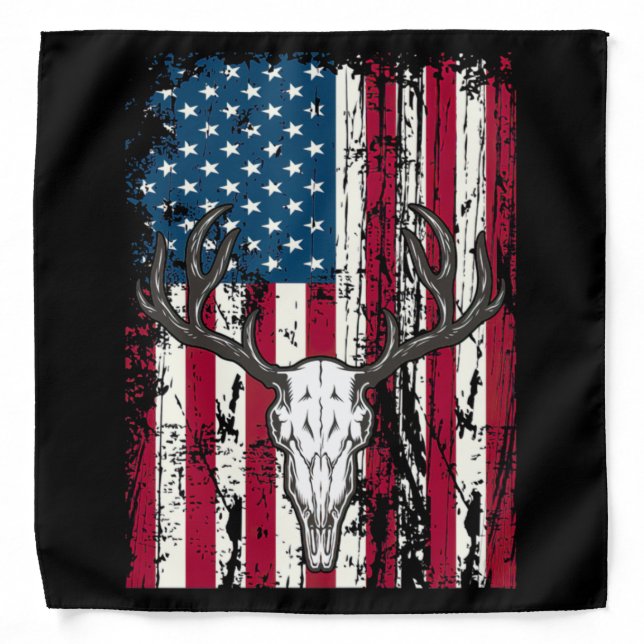 Deer Head Skull Hunting American Flag Bandana (Front)