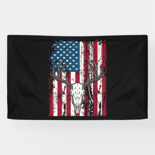 Deer Head Skull Hunting American Flag Banner
