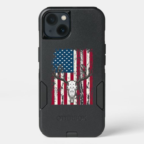 Deer Head Skull Hunting American Flag iPhone 13 Case