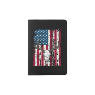 Deer Head Skull Hunting American Flag Passport Holder