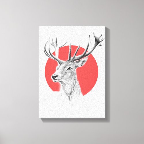 Deer head Stag drawing Red circle Animal art Canvas Print