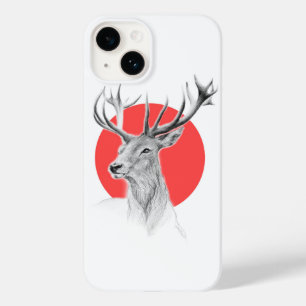 Deer head Stag drawing Red circle Animal art Case-Mate iPhone 14 Case
