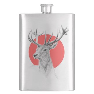 Deer head Stag drawing Red circle Animal art