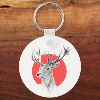 Deer head Stag drawing Red circle Animal art