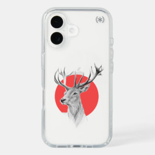 Deer head Stag drawing Red circle Animal art iPhone 16 Case