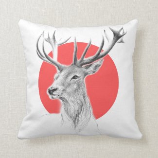 Deer head Stag drawing Red circle Animal art
