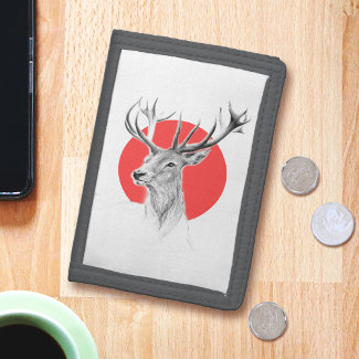 Deer head Stag drawing Red circle Animal art