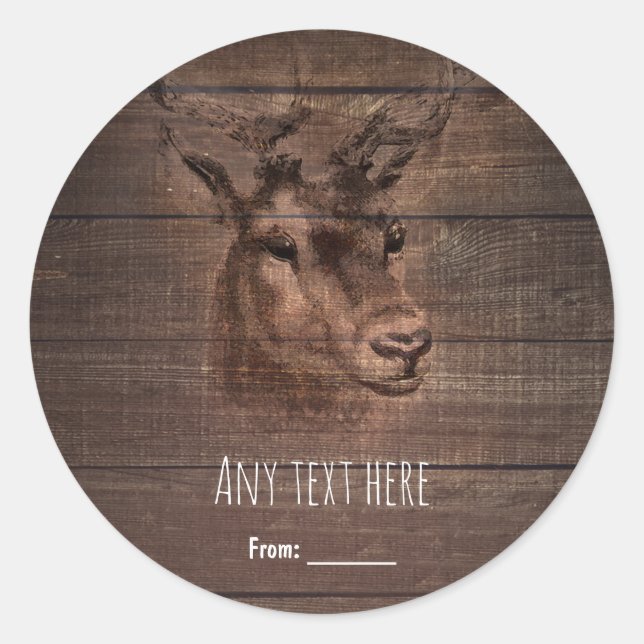 Deer Head String Lights & Wood Wedding Favor Classic Round Sticker (Front)