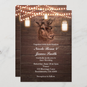 Deer Head String Lights & Wood Wedding Invitations