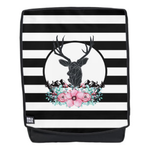 Deer Head w/ Flowers & Mountains & Black Stripes Backpack
