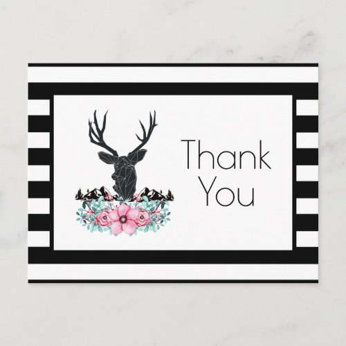 Deer Head w Flowers  Mountains Party Thank You Postcard