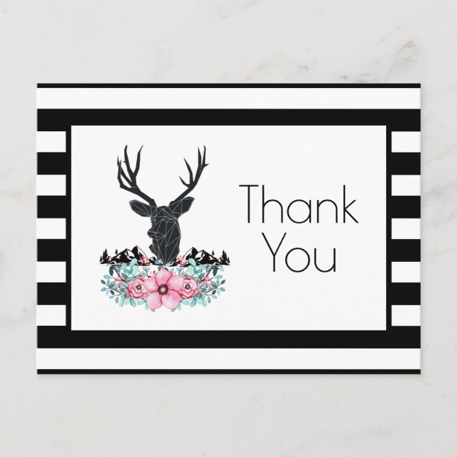 Deer Head w/ Flowers & Mountains Party Thank You Postcard (Front)
