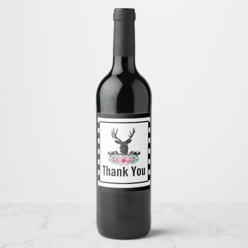 Deer Head w Flowers  Mountains Thank You Wine Label
