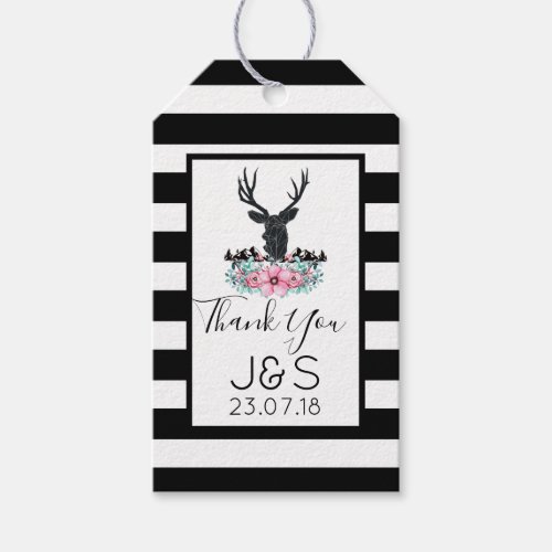 Deer Head w Flowers  Mountains Wedding Thanks Gift Tags