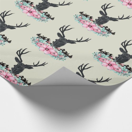 Deer Head w Flowers  Mountains Wrapping Paper