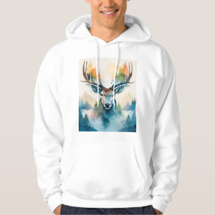 Deer head with antlers and forest trees hoodie