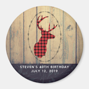 Deer Head with Antlers on Faux Wood Birthday Magnet