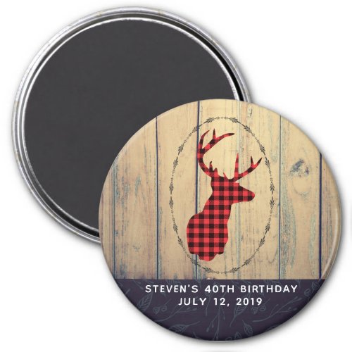 Deer Head with Antlers on Faux Wood Birthday Magnet