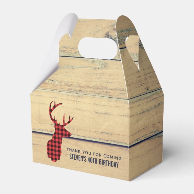 Deer Head with Antlers on Faux Wood Favor Boxes (Front Side)