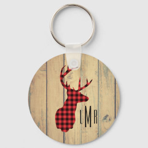 Deer Head with Antlers on Faux Wood Keychain