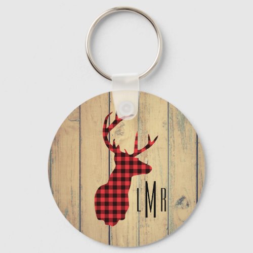 Deer Head with Antlers on Faux Wood Keychain