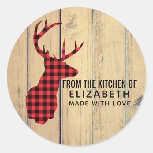 Deer Head with Antlers on Faux Wood Kitchen Classic Round Sticker