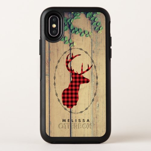 Deer Head with Antlers on Faux Wood OtterBox Symmetry iPhone X Case