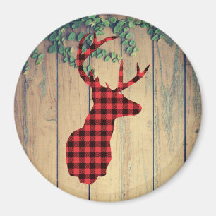 Deer Head with Antlers on Wood Planks with Leaves Magnet