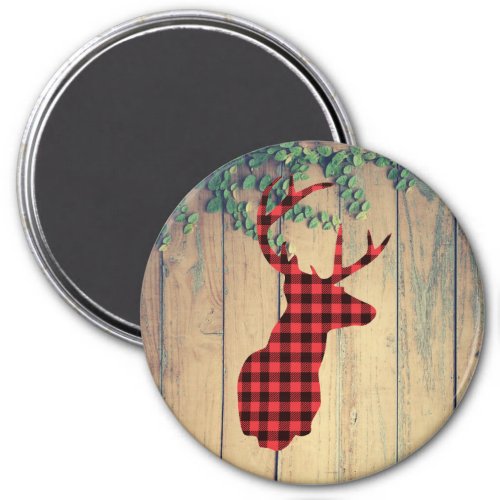 Deer Head with Antlers on Wood Planks with Leaves Magnet